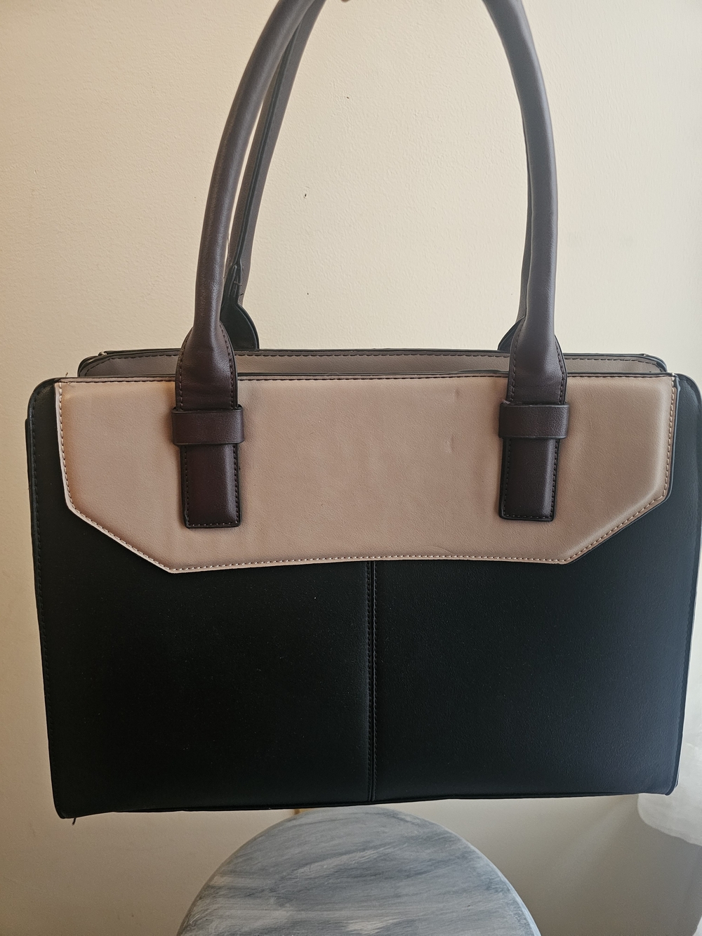 Madison West Black and Beige Two-Tone Laptop Tote
